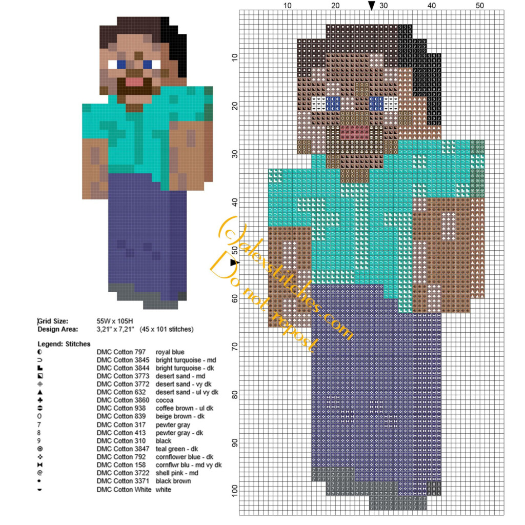 Minecraft Steve Free Cross Stitch Pattern Free Cross Stitch Patterns  - Free Minecraft Cross Stitch Patterns