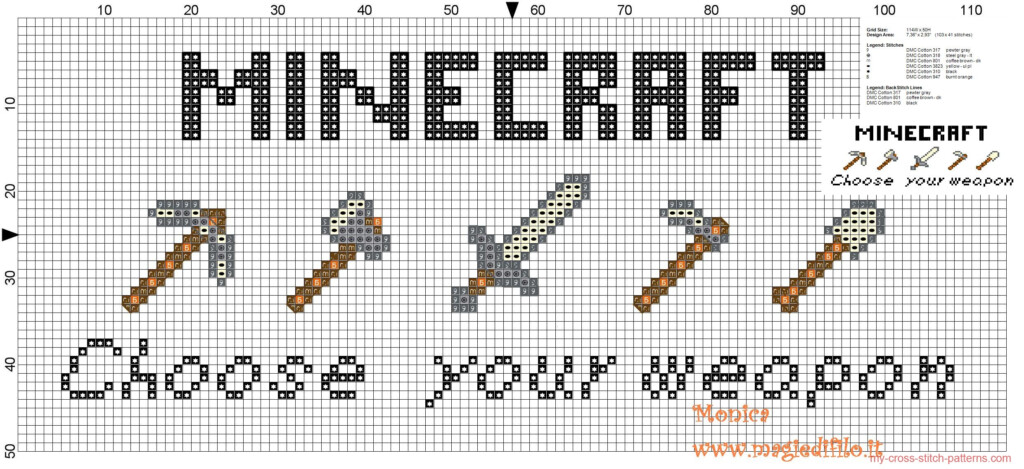 Minecraft Weapons Cross Stitch Pattern Free Cross Stitch Patterns  - Free Minecraft Cross Stitch Patterns