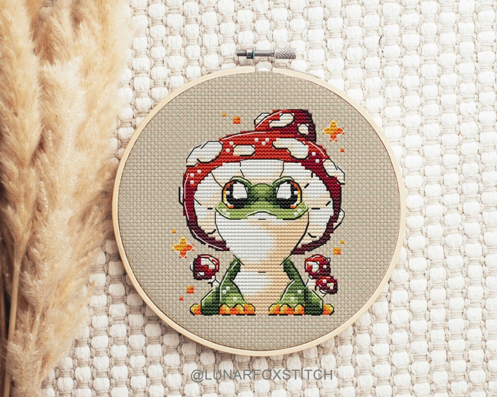 Mushroom Frog Cross Stitch Pattern - Cross Stitch Mushroom Pattern Free