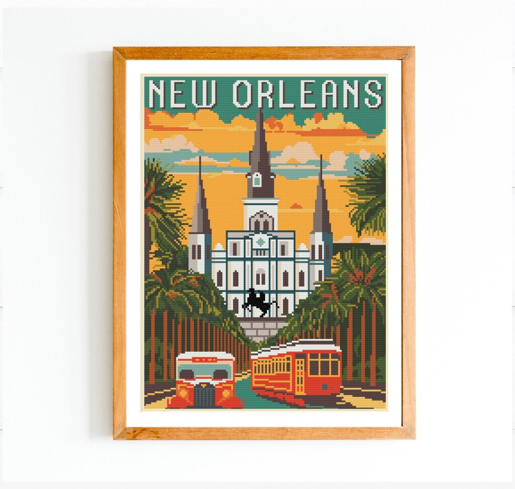 New Orleans Cross Stitch Pattern Needlepoint American Travel Cross  - New Orleans Cross Stitch Patterns