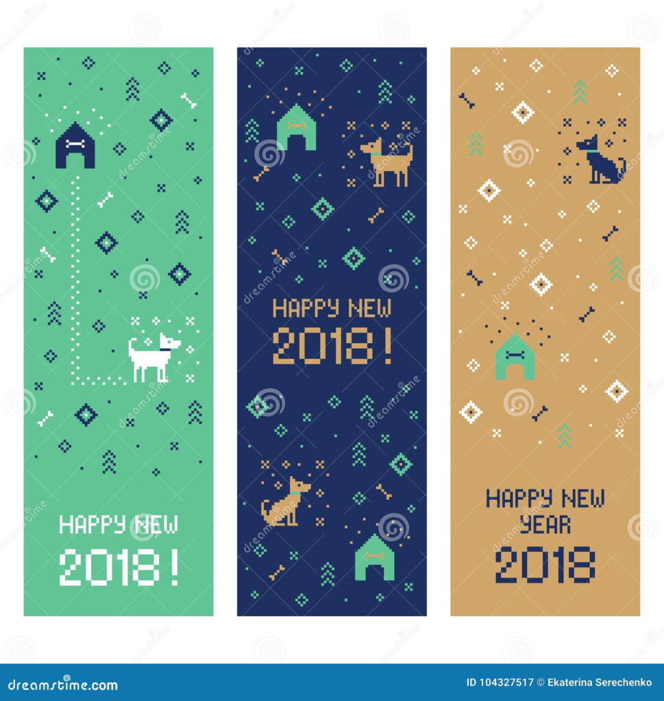 New Year 2018 Cross Stitch Dog Banners Pixel Art Stock Vector  - New Year Cross Stitch Patterns