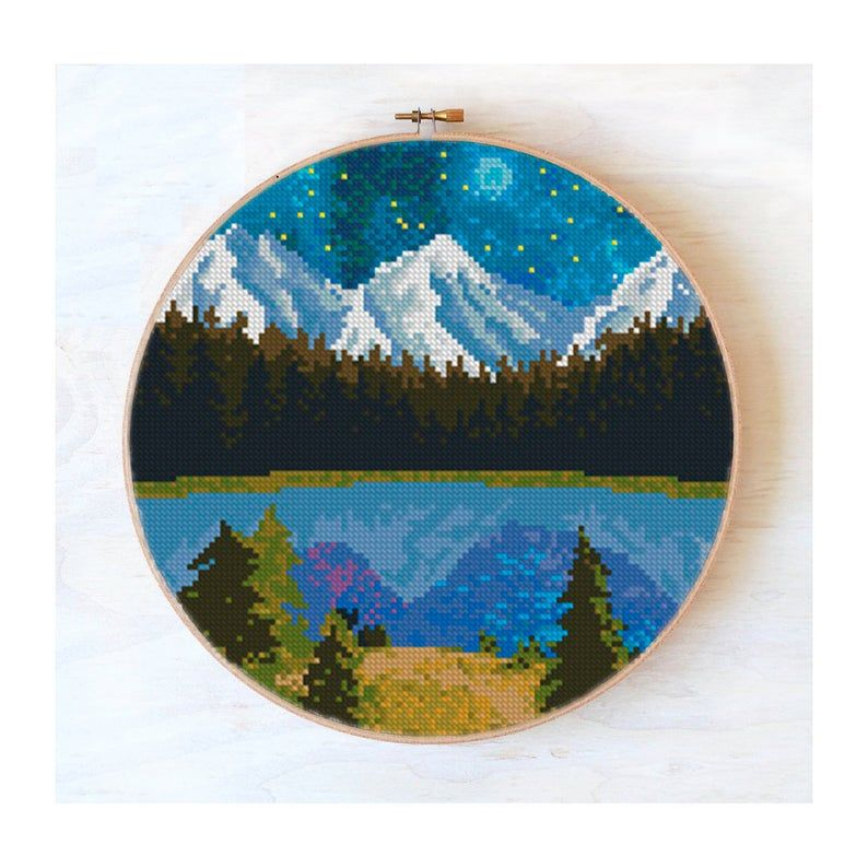 North Cross Stitch Pattern Landscape Night Sky Cross Stitch Pattern  - Night Sky Cross Stitch Pattern Free