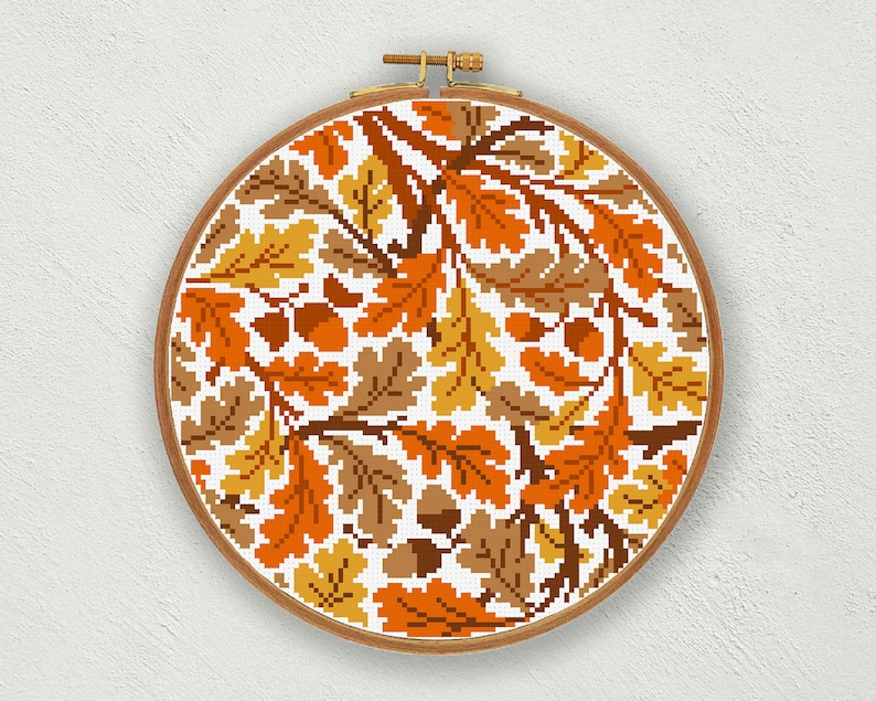 Oak Leaves Cross Stitch Pattern Fall Cross Stitch Chart Etsy - Fall Leaves Cross Stitch Pattern
