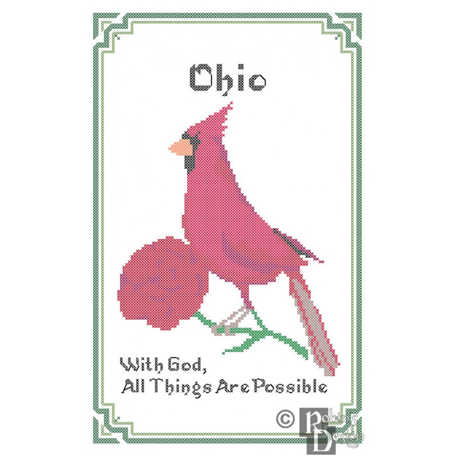 Ohio State Bird Flower And Motto Cross Stitch Pattern PDF - Ohio State Cross Stitch Pattern