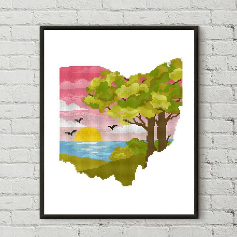 Ohio State Cross Stitch Pattern Skyline Landscape USA Starry Etsy  - Ohio State Cross Stitch Pattern