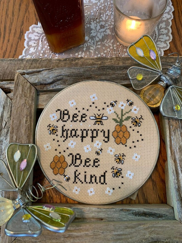 PATTERN Bee Happy Cross Stitch Pattern Bees Cross Stitch Etsy Star  - Bee Happy Cross Stitch Pattern
