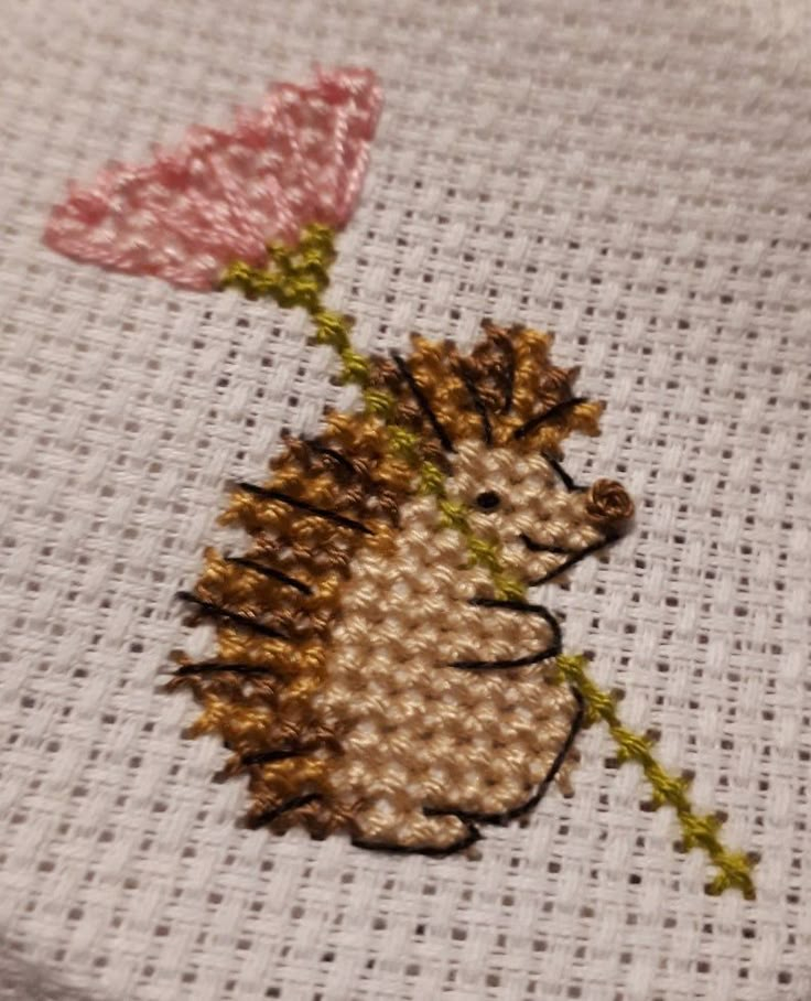 PATTERN Hedgehog Flower Cute Animal Cross Stitch Beginner Friendly  - Cute Animal Cross Stitch Patterns Free