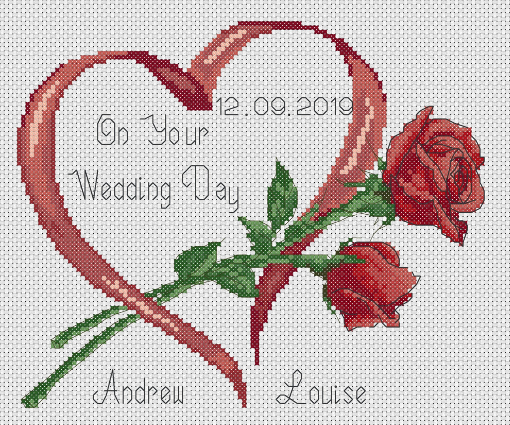 PDF Cross Stitch Chart Wedding Day Just Married Red Roses Etsy - Free Cross Stitch Wedding Patterns