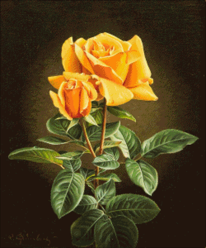PDF Yellow Rose Cross Stitch Pattern Wolfgang Grunberg Floral Cross  - Easy Simple Rose Cross Stitch Pattern