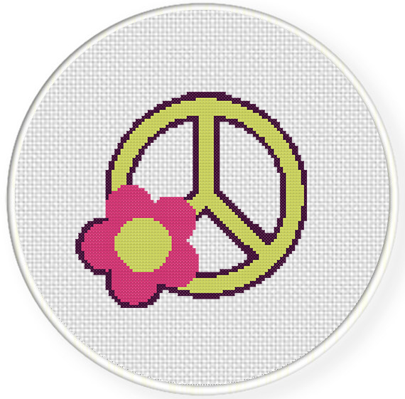 Peace Sign With Flower Cross Stitch Pattern Daily Cross Stitch - Cross Stitch Peace Sign Pattern