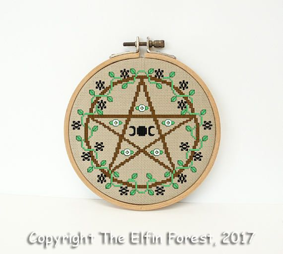 Pentagram Cross Stitch Pattern Wiccan Pagan Witchy Earth Etsy Pagan  - Free Wiccan Cross Stitch Patterns