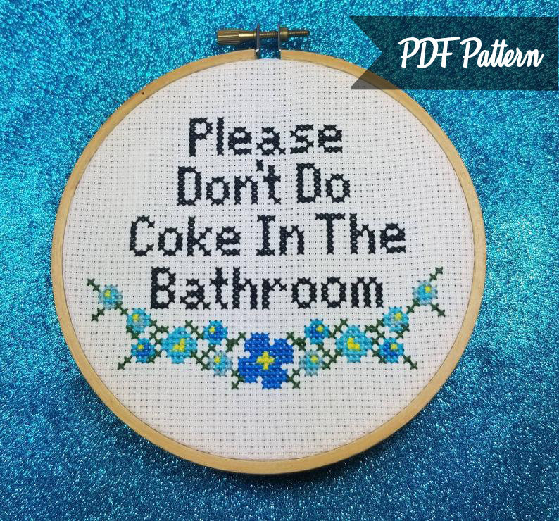 Please Dont Do Coke In The Bathroom Cross Stitch PDF Pattern Etsy  - Please Don't Do Coke In The Bathroom Cross Stitch Pattern