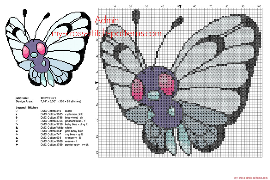 Pok mon Butterfree Number 012 Free Cross Stitch Pattern Free Cross  - Pokemon Cross Stitch Pattern Book