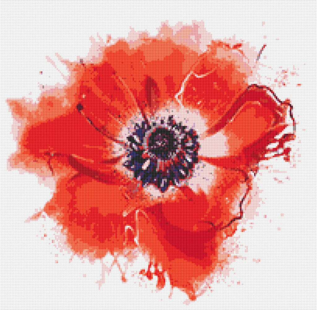 Poppy Flower Cross Stitch Pattern Instant PDF Download Red Etsy - Poppy Flower Cross Stitch Pattern