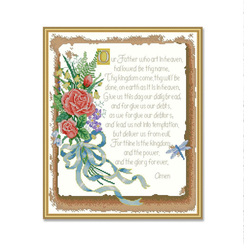 Prayer Our Father Cross Stitch Pattern Digital Pattern Modern Decor  - Our Father Cross Stitch Pattern