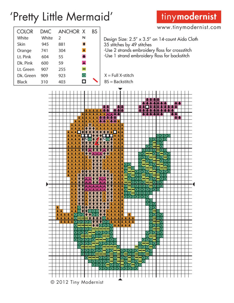 Pretty Little Mermaid Free Cross Stitch Download Cross Stitch  - Little Mermaid Cross Stitch Pattern Free