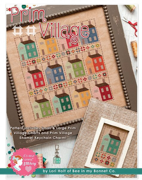 Prim Village By It s So Emma Cross Stitch Pattern Fabric Patch - Prim Village Cross Stitch Pattern