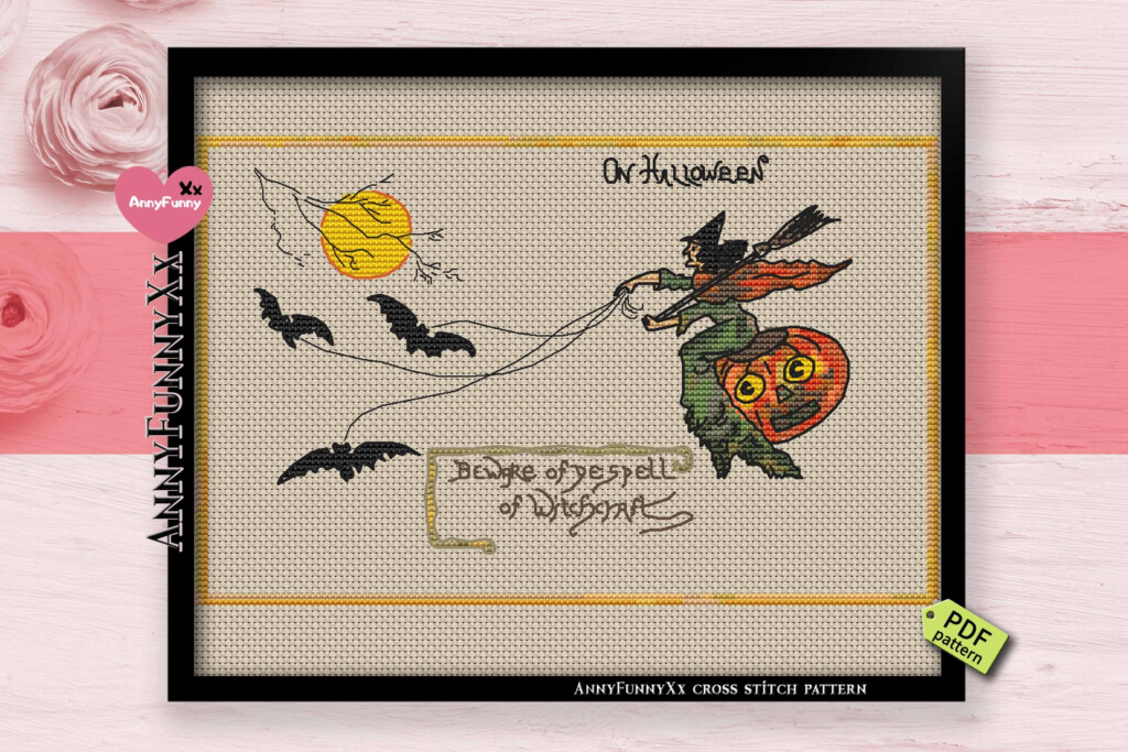 Primitive Halloween Cross Stitch Pattern PDF Witch Embroidery Etsy - Free Primitive Halloween Cross Stitch Patterns
