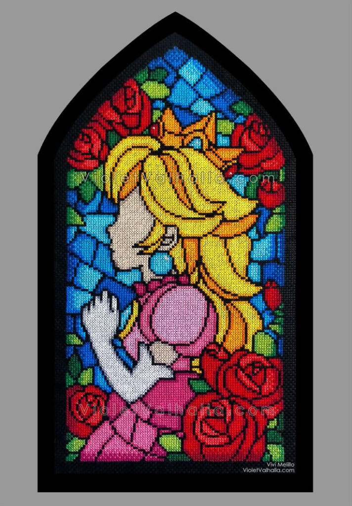Princess Peach Stained Glass Window Cross stitch By VioletValhalla On  - Stained Glass Window Cross Stitch Patterns
