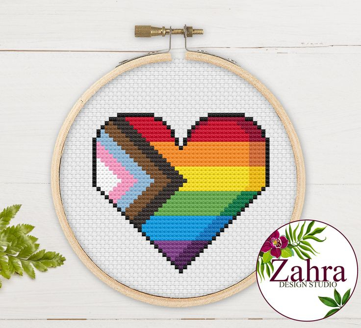 Progress Pride Flag Heart LGBTQ Cross Stitch Pattern Pride Cross  - Pride Flag Cross Stitch Pattern