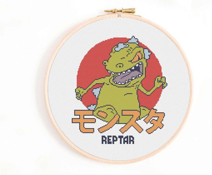 Reptar Cross Stitch Pattern Meme Cross Stitch Pattern Etsy Cross  - This Is Fine Meme Cross Stitch Pattern
