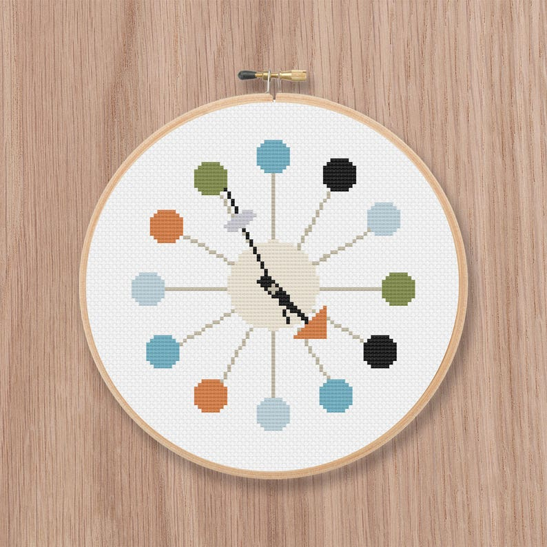 Retro Clock Cross Stitch Pattern Etsy - Clock Cross Stitch Pattern Free Download