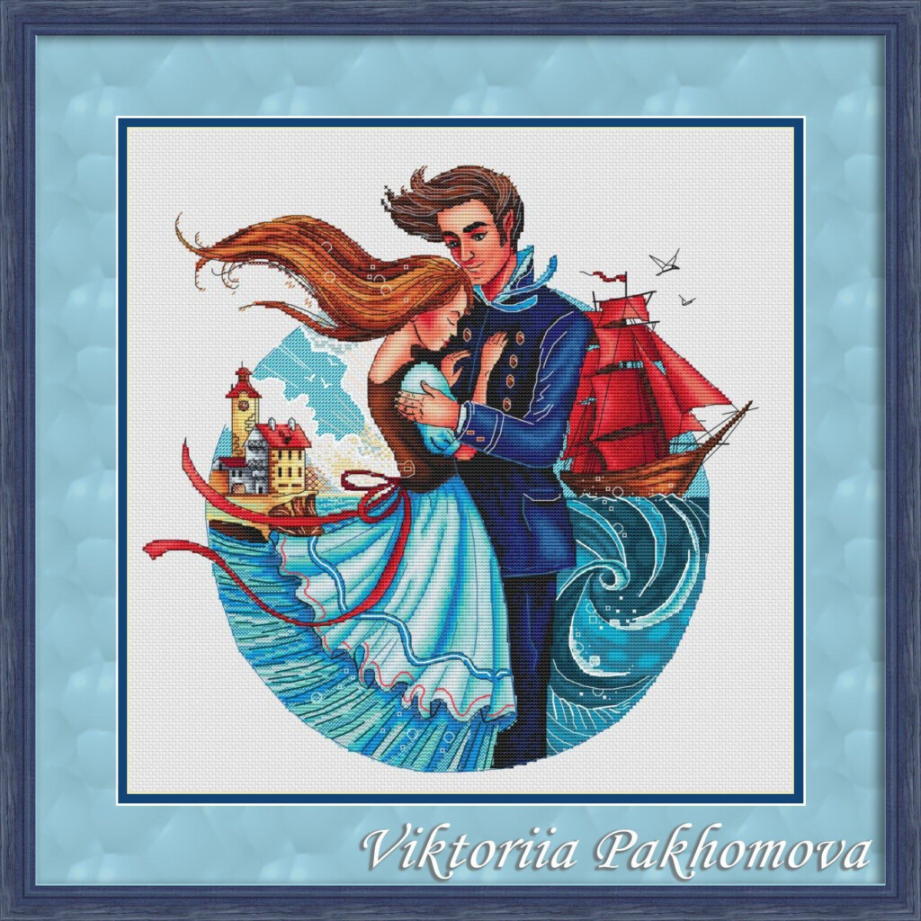 Romantic Couple Cross Stitch Pattern Colorful Fairy Tale DIY Etsy In  - Easy Romantic Cross Stitch Patterns
