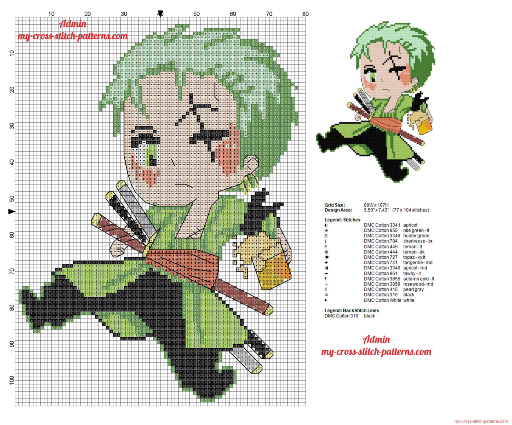 Roronoa Zoro With A Beer One Piece Character Cross Stitch Pattern  - Puzzle Piece Cross Stitch Pattern