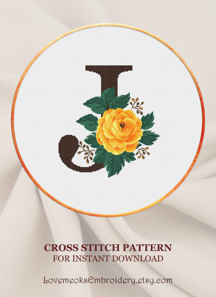 Rose Cross Stitch Pattern Modern Cross Stitch Patterns Flower Letters  - Letter J Cross Stitch Pattern