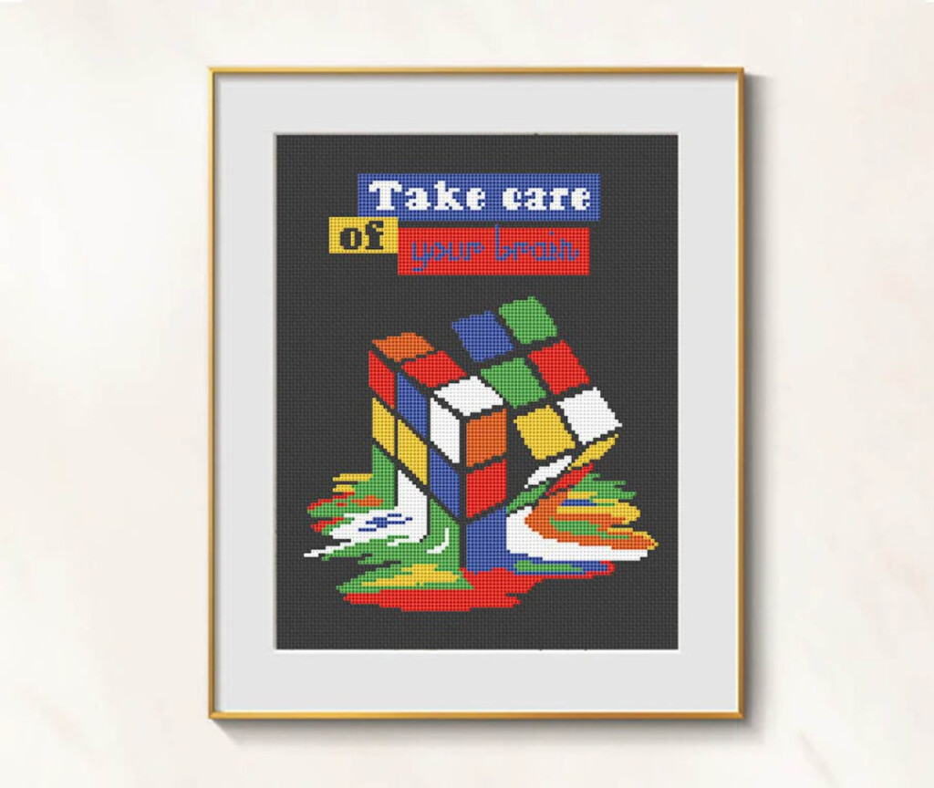 Rubik s Cube Cross Stitch Funny Pattern Pdf Retro Embroidery Back To  - Rubik's Cube Cross Stitch Pattern