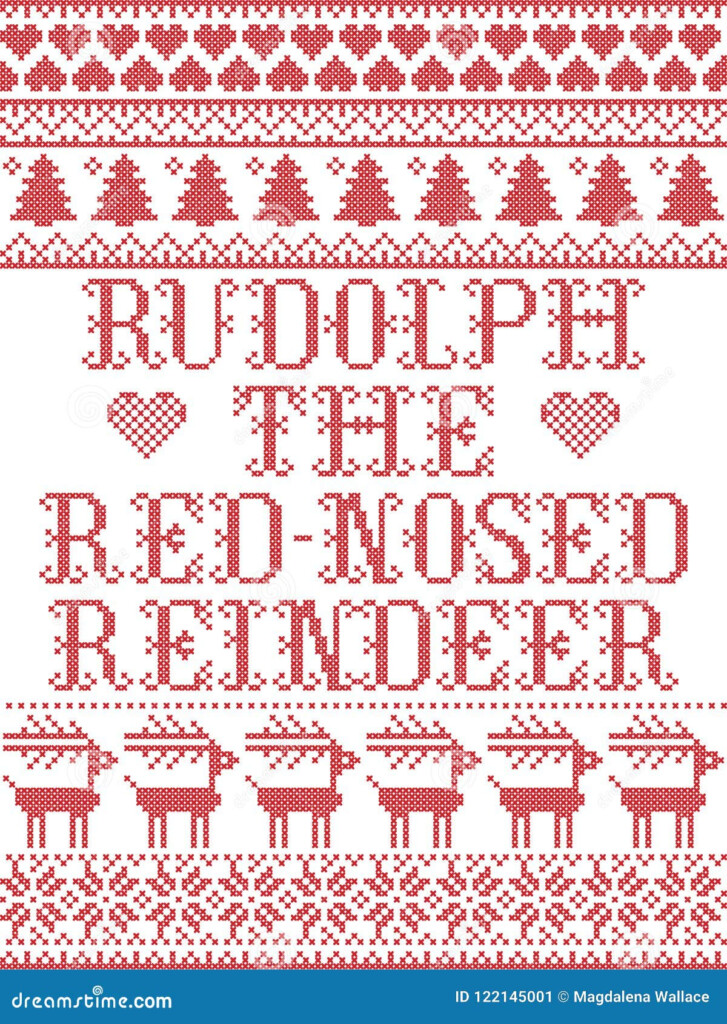 Rudolph The Red nosed Reindeer Scandinavian Seamless Pattern Inspired  - Rudolph The Red Nosed Reindeer Cross Stitch Pattern
