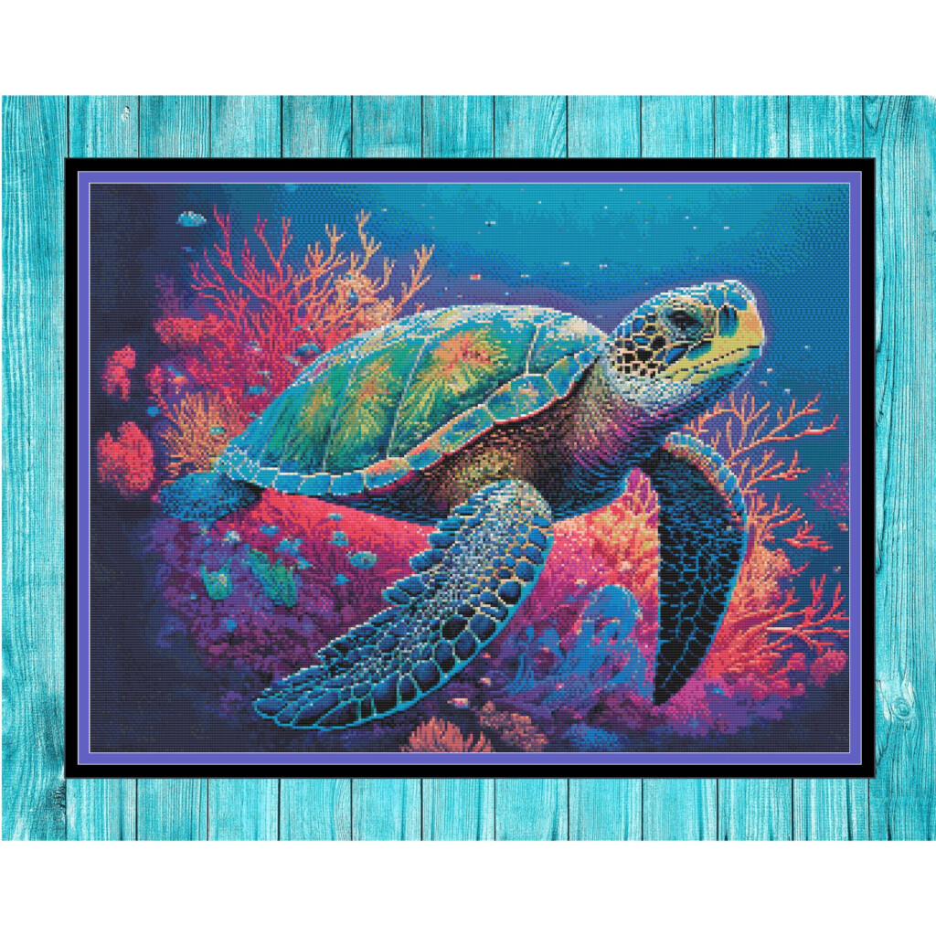 Sea Turtle Cross Stitch Pattern Colorful Coral Turtles Counted Cross  - Sea Turtle Cross Stitch Pattern