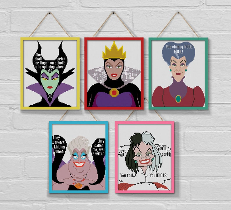 Set 5 Disney Villains Cross Stitch Pattern Instant Download Etsy - Disney Villains Cross Stitch Pattern