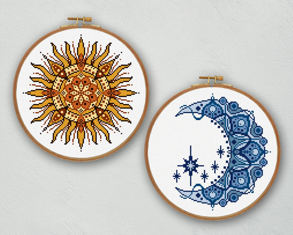 Set Of Moon And Sun Cross Stitch Pattern Sun And Moon Cross Etsy de - Sun And Moon Cross Stitch Patterns