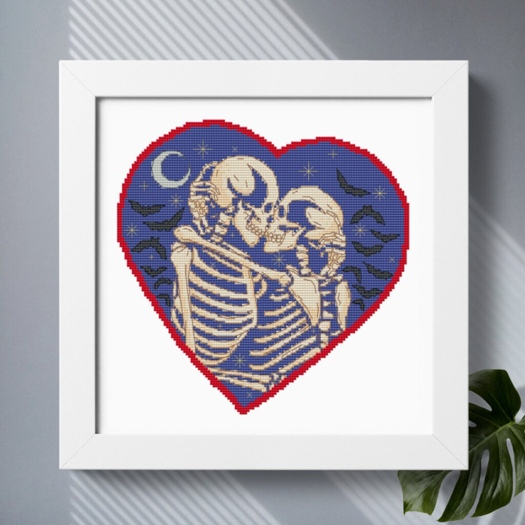 Skeleton Couple Cross Stitch Pattern PDF Kissing Skeleton Gothic  - Gothic Skull Cross Stitch Pattern