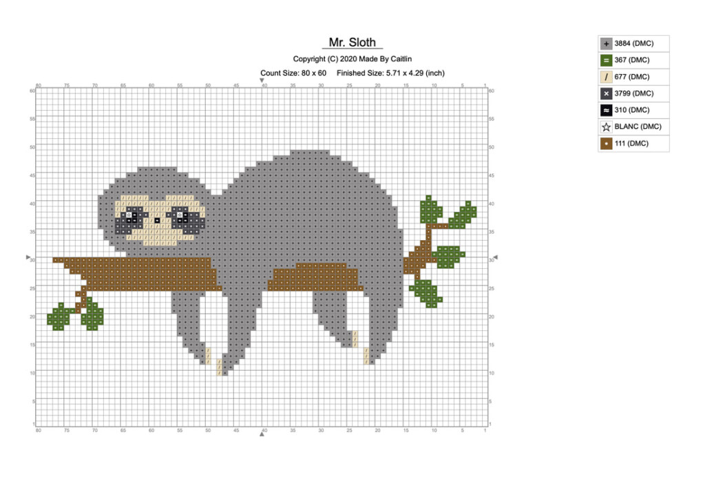 Sloth Cross Stitch Pattern Made By Caitlin - Sloth Cross Stitch Pattern Free