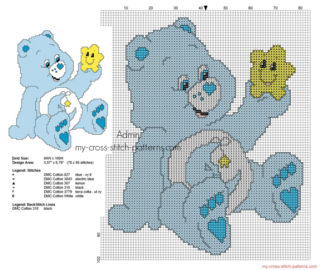 Small Back Stitch Cross Stitch Pattern Bedtime Bear From Care Bears  - Panda Bear Cross Stitch Patterns