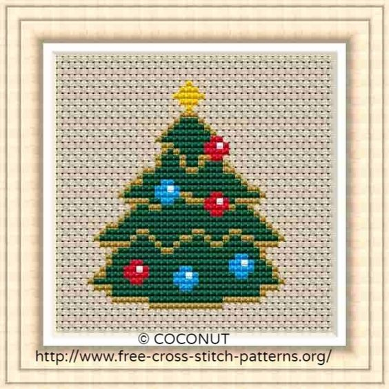 Small Christmas Tree Free And Easy Printable Cross Stitch Pattern  - Mini Small Christmas Cross Stitch Patterns