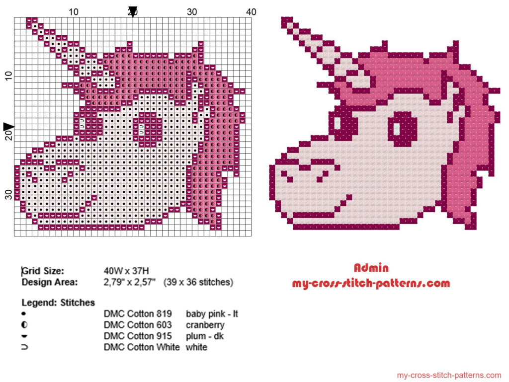 Small Unicorn Face Free Cross Stitch Pattern In 40 Stitches Free  - Small Unicorn Cross Stitch Pattern