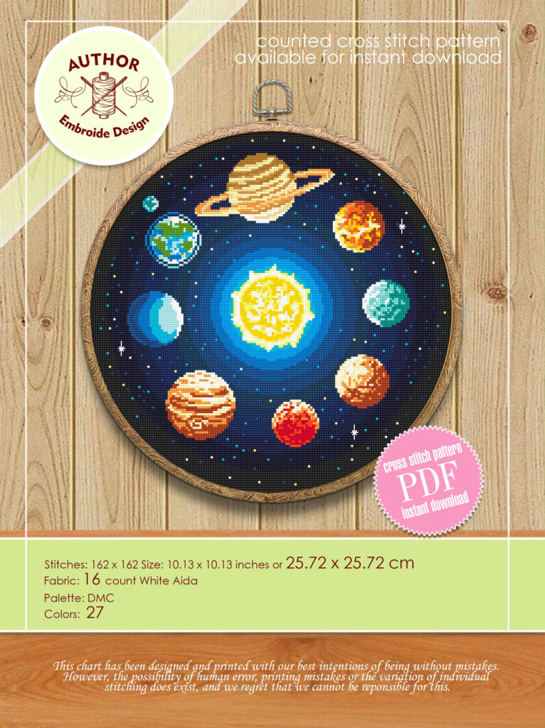 Solar System Cross Stitch Pattern Download PDF Planets Cross Etsy - Solar System Cross Stitch Patterns
