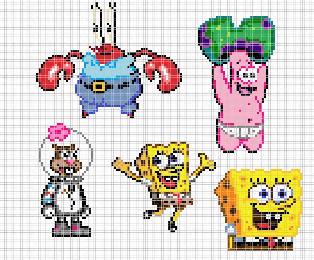 Spongebob Squarepants Characters Cross Stitch Or Perler Pattern  - Spongebob Squarepants Cross Stitch Pattern