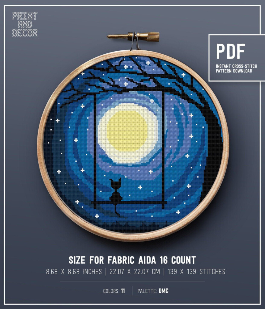 Starry Night Cross Stitch Pattern Moonlight Pattern Forest Theme  - All Through The Night Cross Stitch Patterns