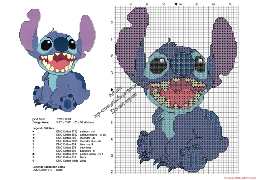 Stitch Smiling From Lilo Stitch Free Cross Stitch Pattern Free  - Zebra Cross Stitch Pattern Free