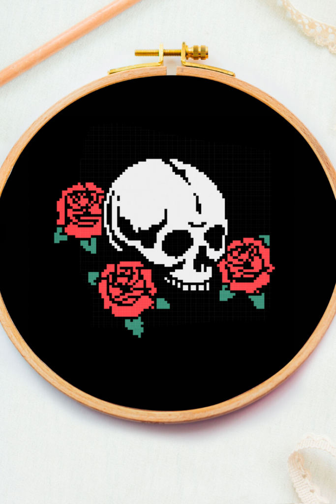 Sugar White Skull Cross Stitch Pattern Gothic Skull With Rose Etsy  - Gothic Skull Cross Stitch Pattern