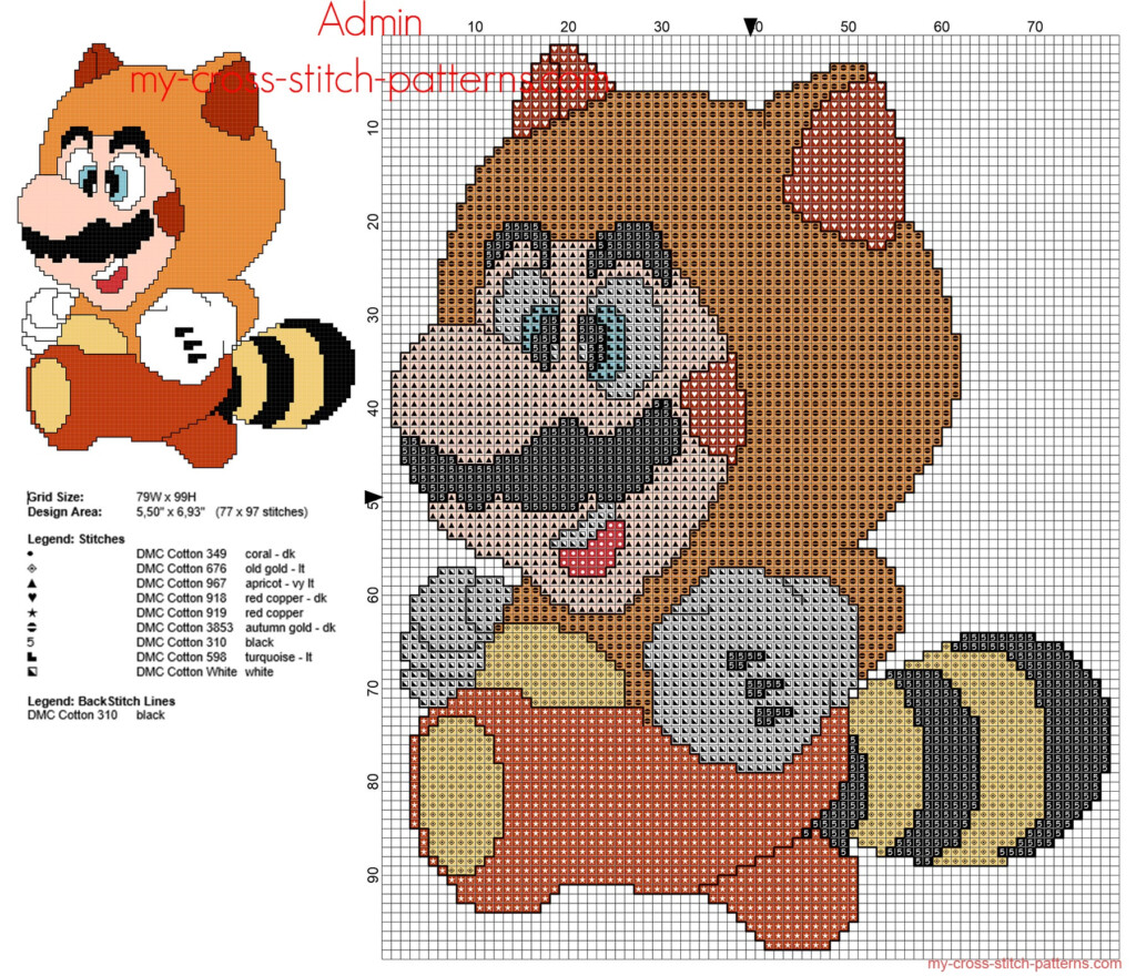Super Mario Bros Tanooki Suite Free Cross Stitch Pattern 77 X 97  - Super Smash Bros Cross Stitch Pattern