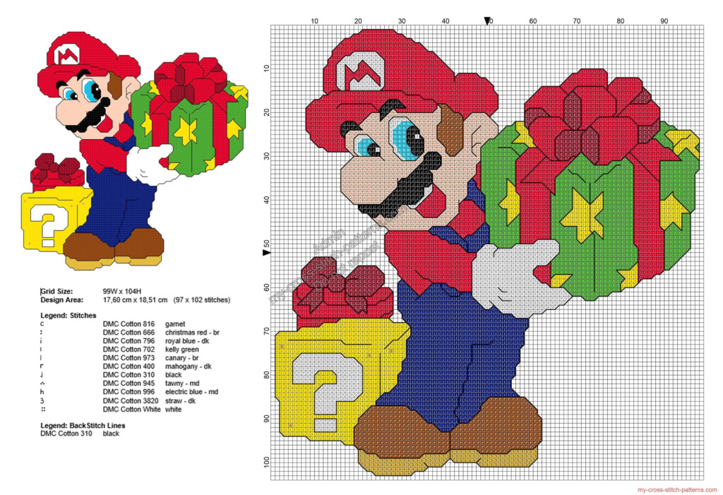 Super Mario Bros With Christmas Presents Free Cross Stitch Pattern  - Super Smash Bros Cross Stitch Pattern