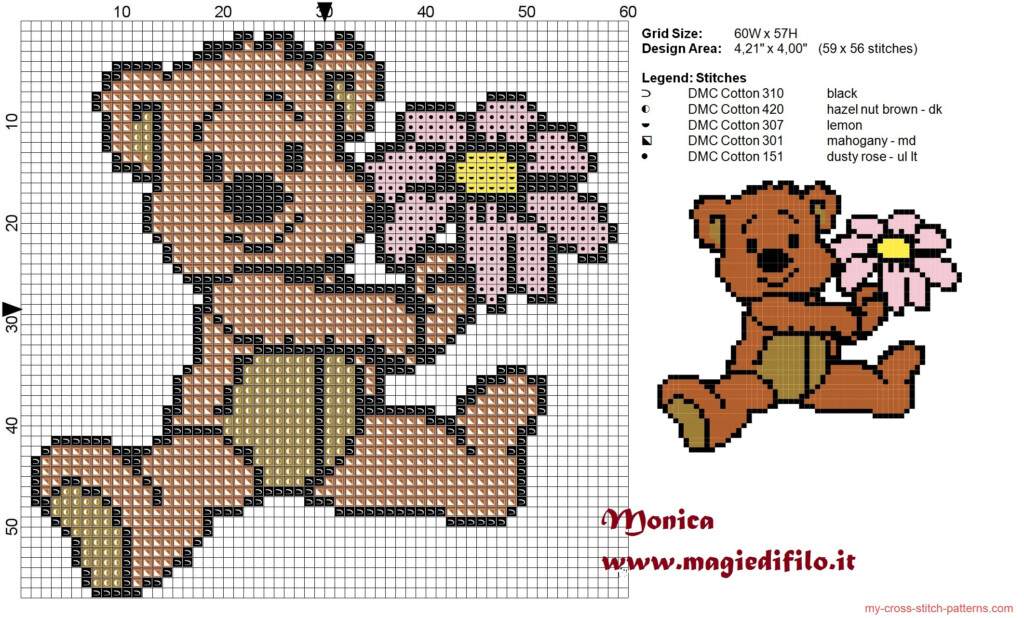 Teddy Bear With A Flower Cross Stitch Pattern Free Cross Stitch  - Small Teddy Bear Cross Stitch Pattern