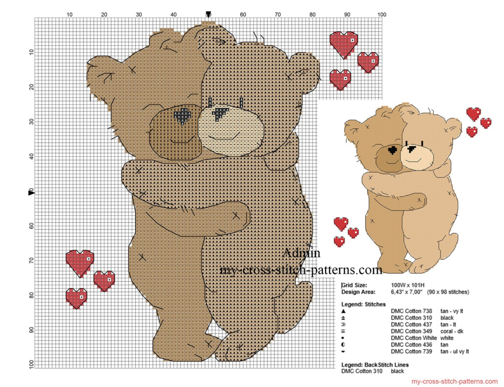Teddy Bears In Love Hugging Free Cross Stitch Pattern Free Cross  - Cross Stitch Teddy Bear Patterns Free