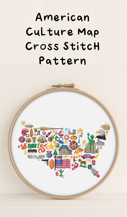 The American Culture Map Cross Stitch Pattern - America The Beautiful Cross Stitch Pattern