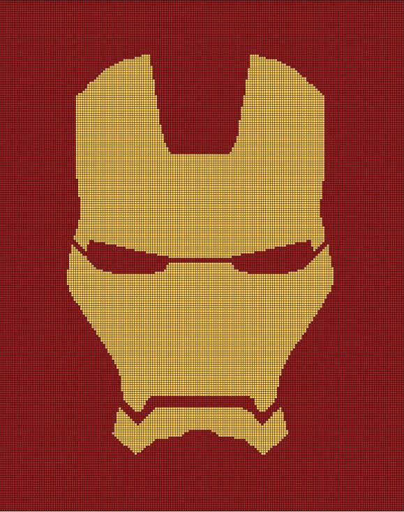 The Iron Man Cross Stitch Pattern Is Shown In Red And Yellow With  - Iron Man Cross Stitch Pattern